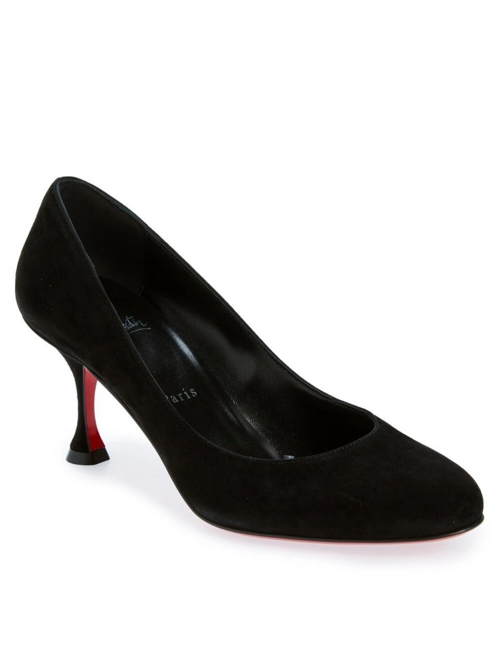 Christian Louboutin STELLA 70 Suede Pumps Flared Stiletto Heels Shoes Black NIB